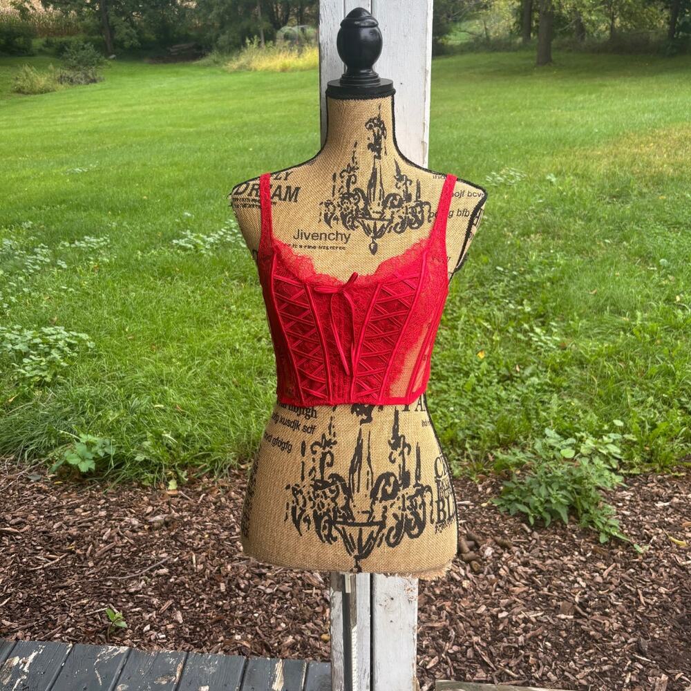 Victorias Secret Unlined Lace Up Corset Bustier Top Red Size Medium Baddie Club